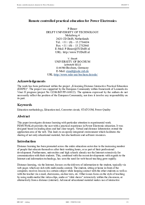 (PDF) Remote controlled practical education for power electronics and ...