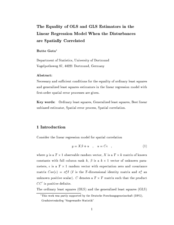 (PDF) The equality of OLS and GLS estimators in the linear regression ...