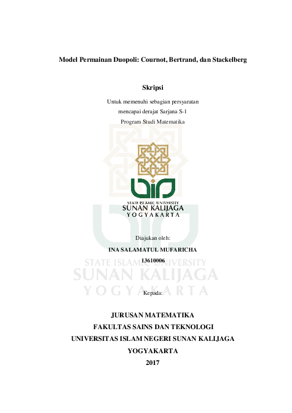 Pdf Model Permainan Duopoli Cournot Bertrand Dan Stackelberg