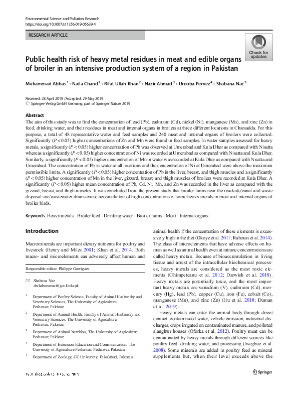 (PDF) Public health risk of heavy metal residues in meat and edible ...