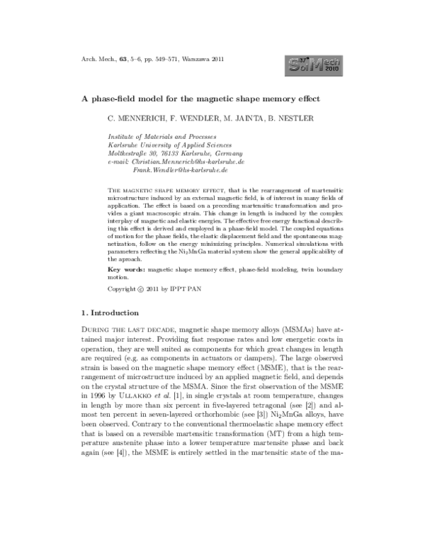 (PDF) A phase-field model for the magnetic shape memory effect