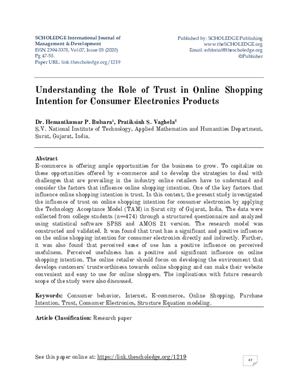 (PDF) Understanding the Role of Trust in Online Shopping Intention for ...