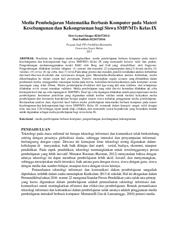 (PDF) Media Pembelajaran Matematika Berbasis Komputer pada Materi ...