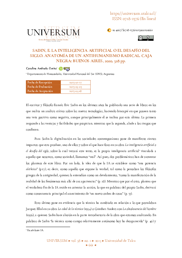 (PDF) Sadin, E. La inteligencia artificial o el desafío del siglo ...