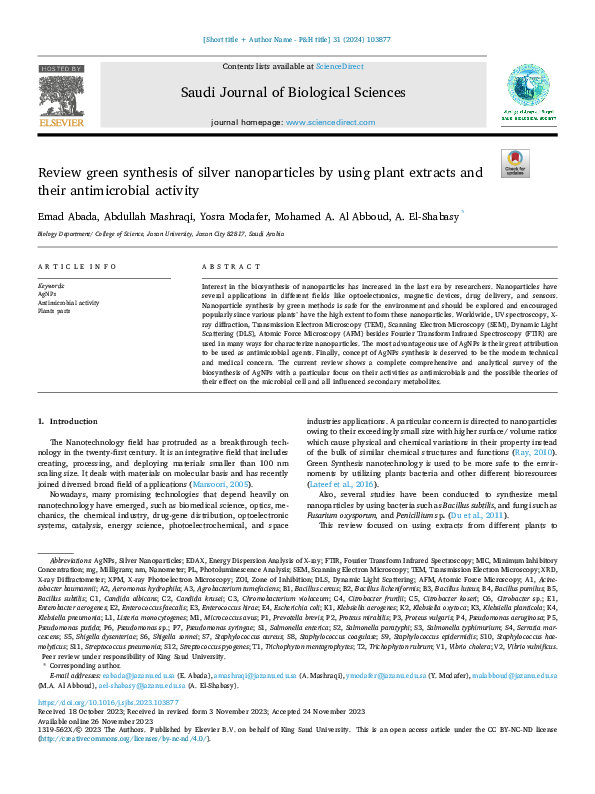 (PDF) Review green synthesis of silver nanoparticles by using plant ...