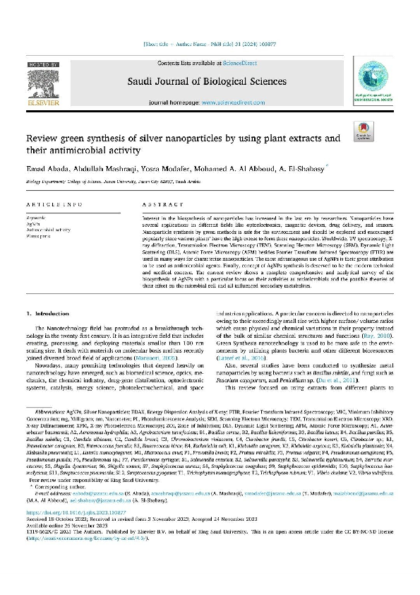 (PDF) Review green synthesis of silver nanoparticles by using plant ...