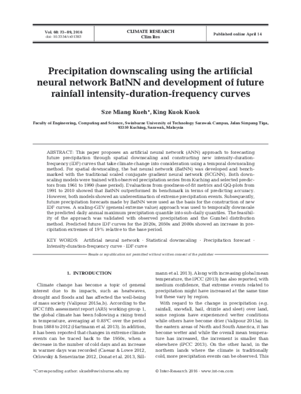 (PDF) Precipitation downscaling using the artificial neural network ...