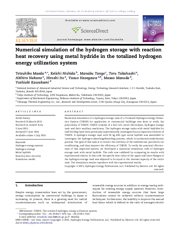 (PDF) Numerical simulation of the hydrogen storage with reaction heat ...