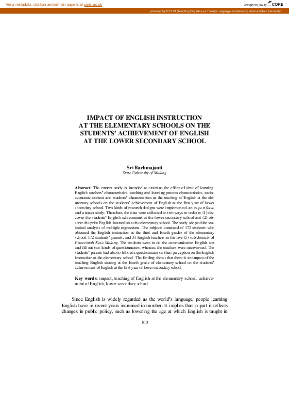 (PDF) Impact of English Instruction at The Elementary Schools on The ...
