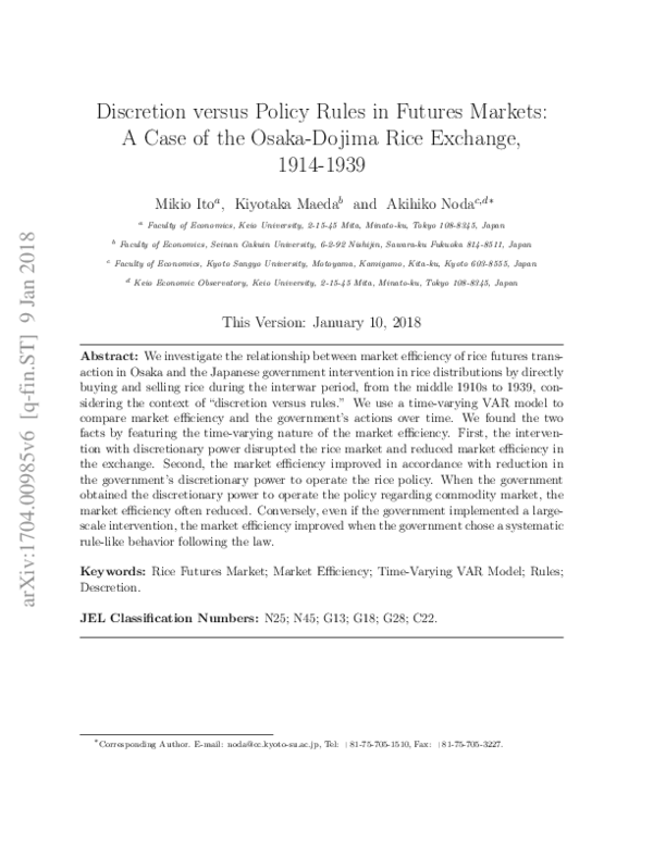 (PDF) Market Efficiency and Price Stabilization Policy in Interwar ...