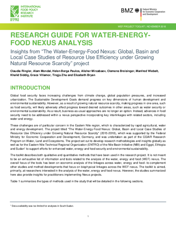 (PDF) Research Guide for Water - Energy - Food Nexus Analysis
