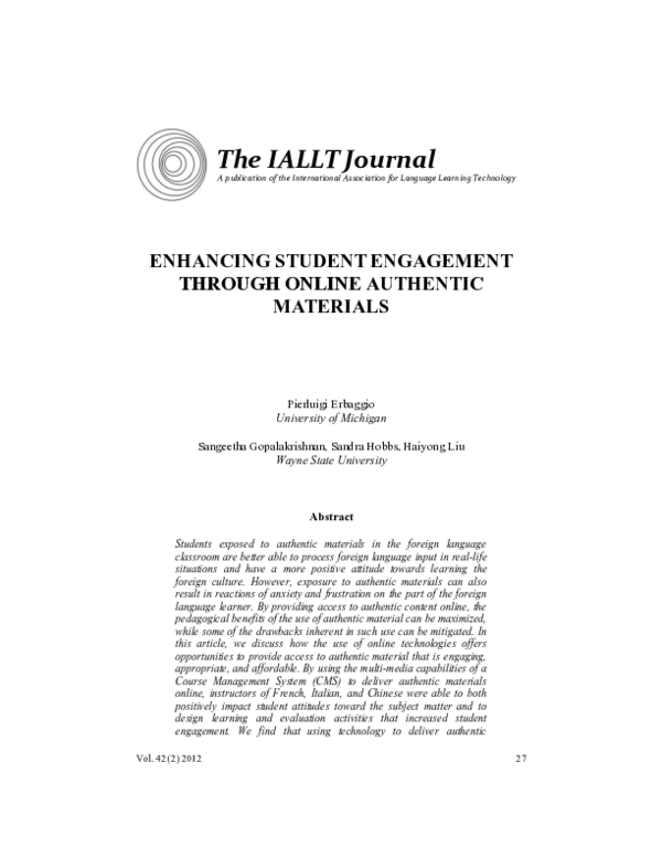(PDF) Enhancing Student Engagement through Online Authentic Materials