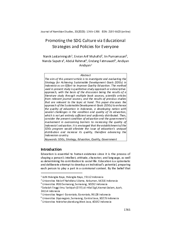 (PDF) Promoting the SDG Culture via Educational Strategies and Policies ...