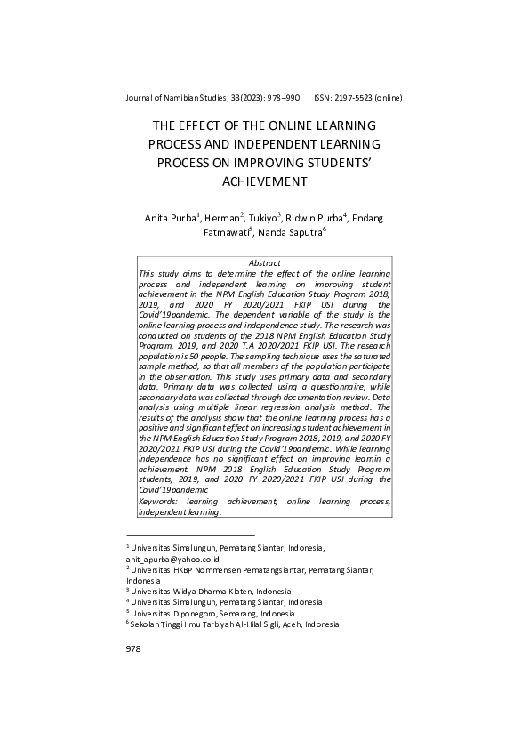 (PDF) The Effect of the Online Learning Process and Independent ...