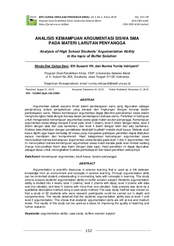 (PDF) Analysis of High School Students’ Argumentation Ability in the ...