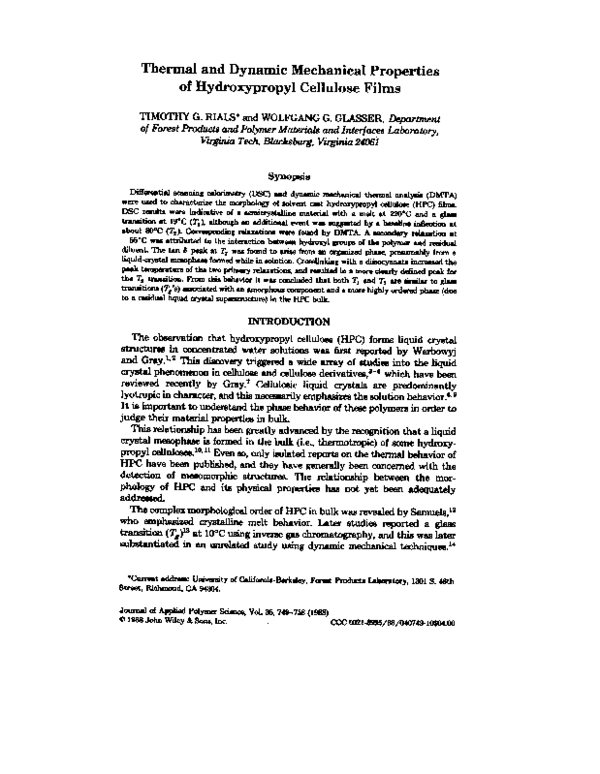 (PDF) Thermal and dynamic mechanical properties of hydroxypropyl ...