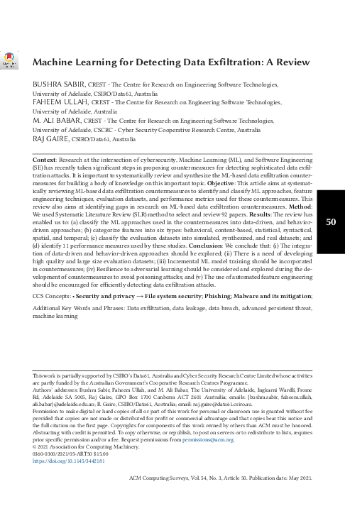 (PDF) Machine Learning for Detecting Data Exfiltration: A Review