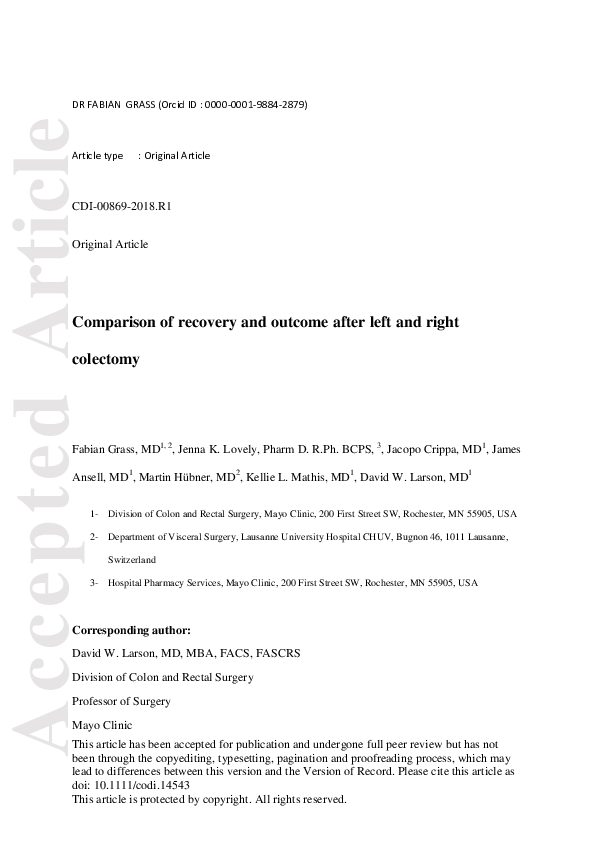 (PDF) Comparison of recovery and outcome after left and right colectomy