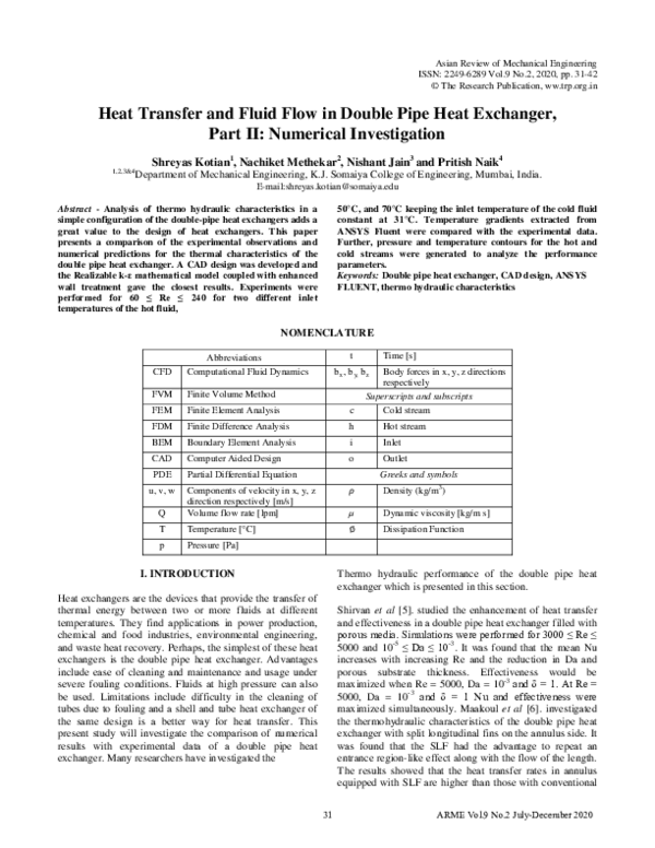 (PDF) Heat Transfer and Fluid Flow in Double Pipe Heat Exchanger, Part ...