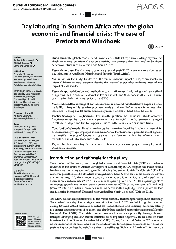 (PDF) Day labouring in Southern Africa after the global economic and ...