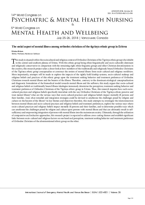 (PDF) The social aspect of mental illness among orthodox Christians of ...