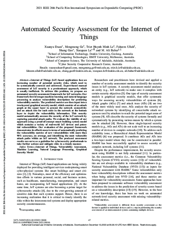 (PDF) Automated Security Assessment for the Internet of Things