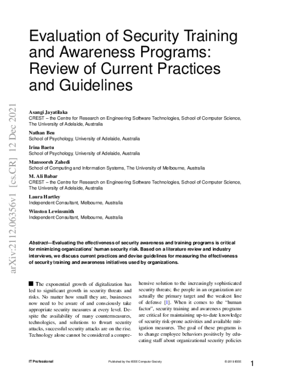 (PDF) Evaluation of Security Training and Awareness Programs: Review of ...