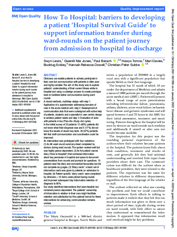 (PDF) How To Hospital: barriers to developing a patient ‘Hospital ...