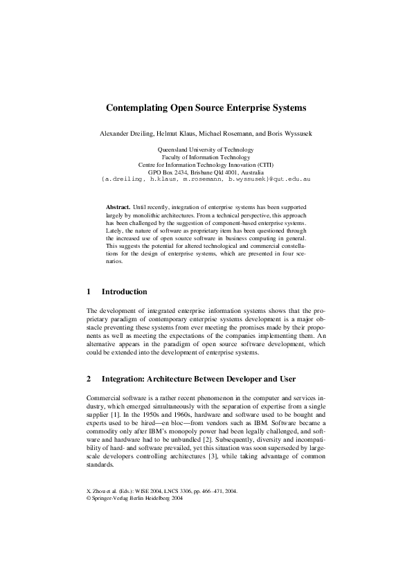 (PDF) Contemplating Open Source Enterprise Systems