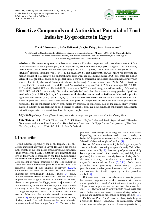 (PDF) Bioactive Compounds and Antioxidant Potential of Food Industry By ...