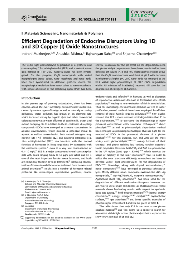 (PDF) Efficient Degradation of Endocrine Disruptors Using 1D and 3D ...