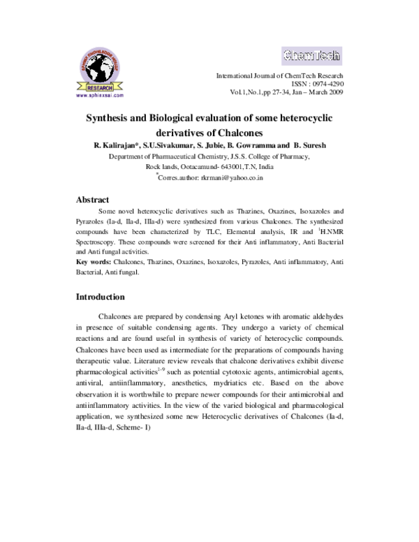 (PDF) Synthesis and Biological evaluation of some heterocyclic ...