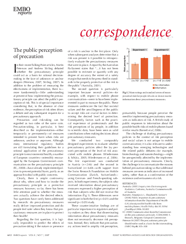 (PDF) The public perception of precaution
