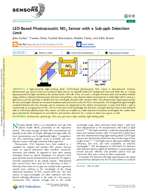 (PDF) LED-Based Photoacoustic NO2 Sensor with a Sub-ppb Detection Limit