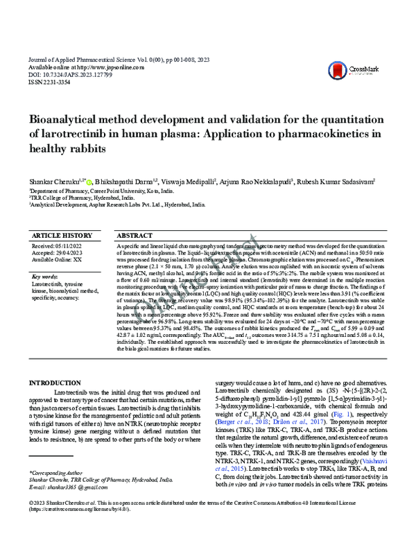 (PDF) Bioanalytical method development and validation for the ...