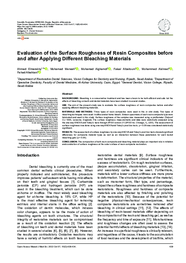 (PDF) Evaluation of the Surface Roughness of Resin Composites before ...