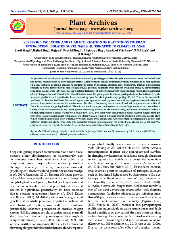 (PDF) Screening, Isolation and Characterization of Heat Stress Tolerant ...