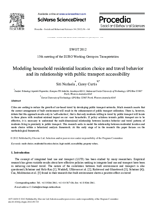 (PDF) Modeling Household Residential Location Choice and Travel ...
