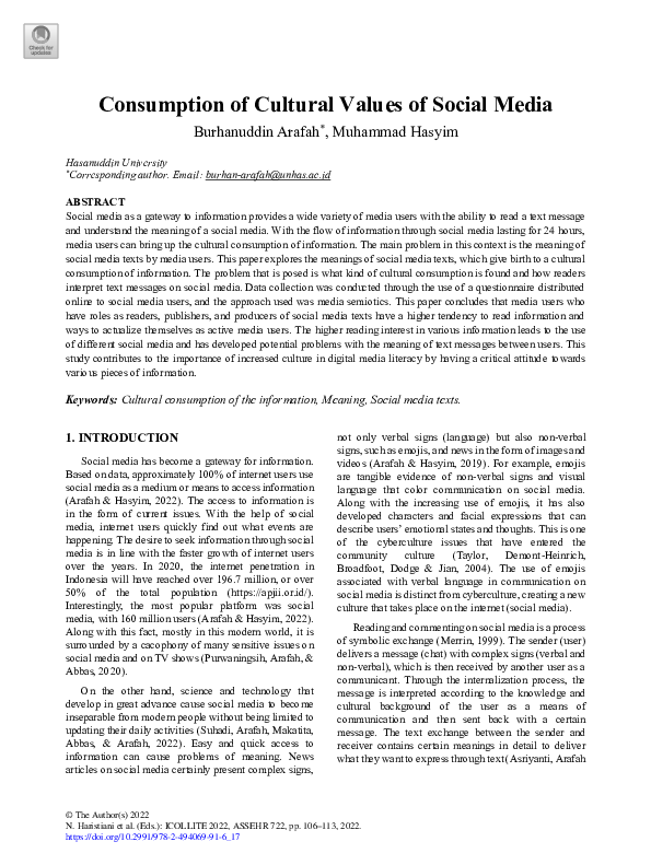 (PDF) Consumption of Cultural Values of Social Media