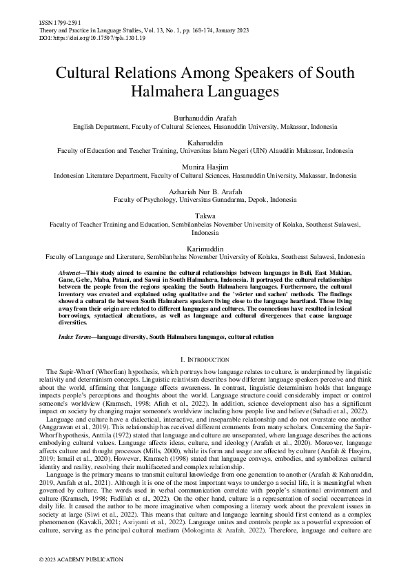 (PDF) Cultural Relations Among Speakers of South Halmahera Languages