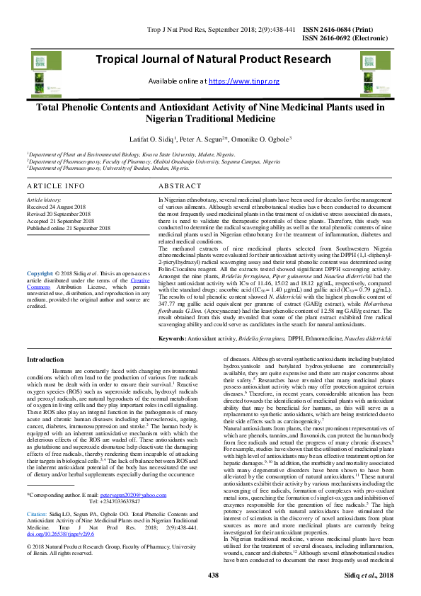 (PDF) Total Phenolic Contents and Antioxidant Activity of Nine ...
