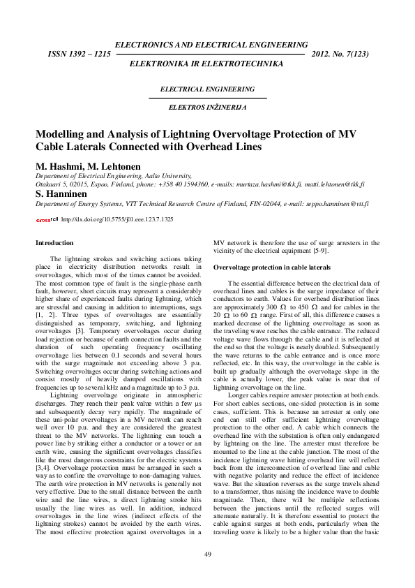 (PDF) Modelling and Analysis of Lightning Overvoltage Protection of MV ...