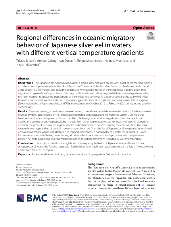 (PDF) Regional differences in oceanic migratory behavior of Japanese ...