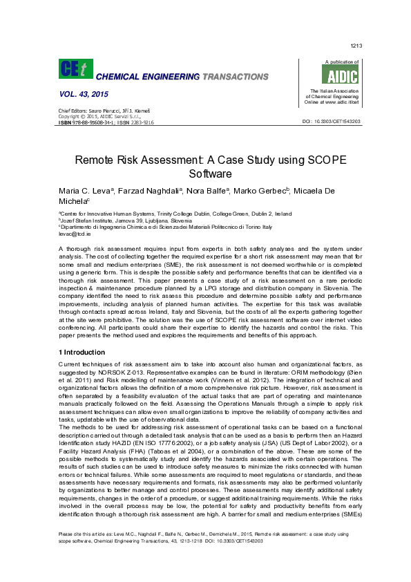 (PDF) Remote Risk Assessment: A Case Study using SCOPE Software