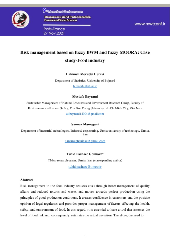 (PDF) Risk management based on fuzzy BWM and fuzzy MOORA: Case study ...