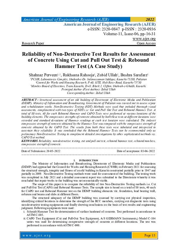 (PDF) Reliability of Non-Destructive Test Results for Assessment of ...