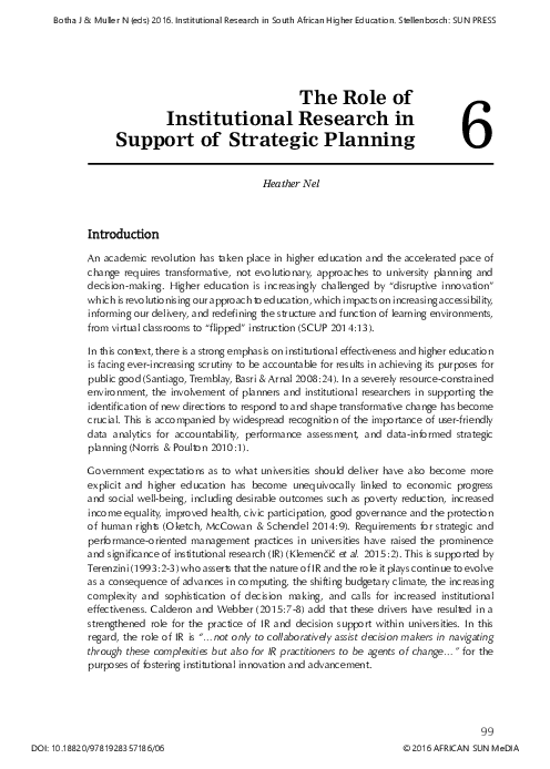(PDF) The Role of Institutional Research in Support of Strategic Planning