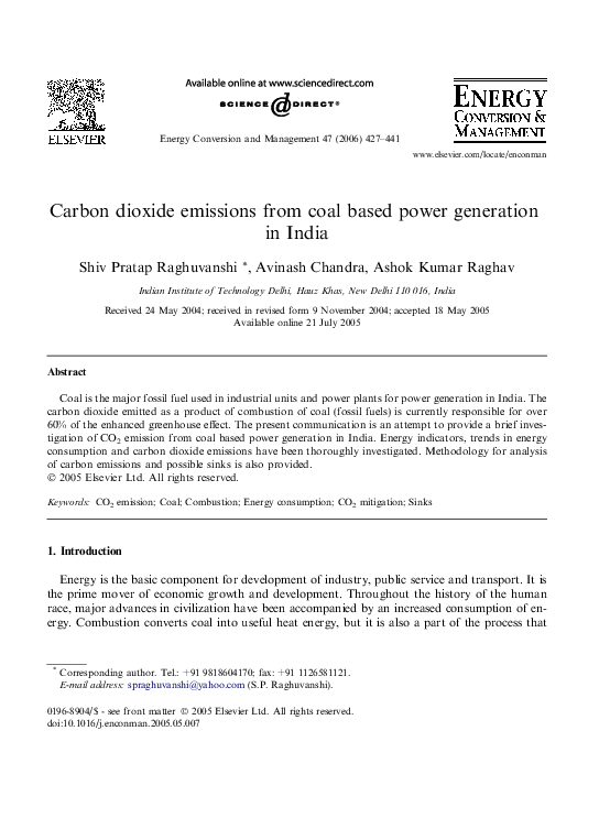 (PDF) Carbon dioxide emissions from coal based power generation in India