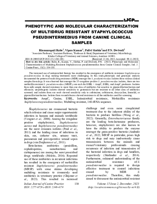 (PDF) PHENOTYPIC AND MOLECULAR CHARACTERIZATION OF MULTIDRUG RESISTANT ...