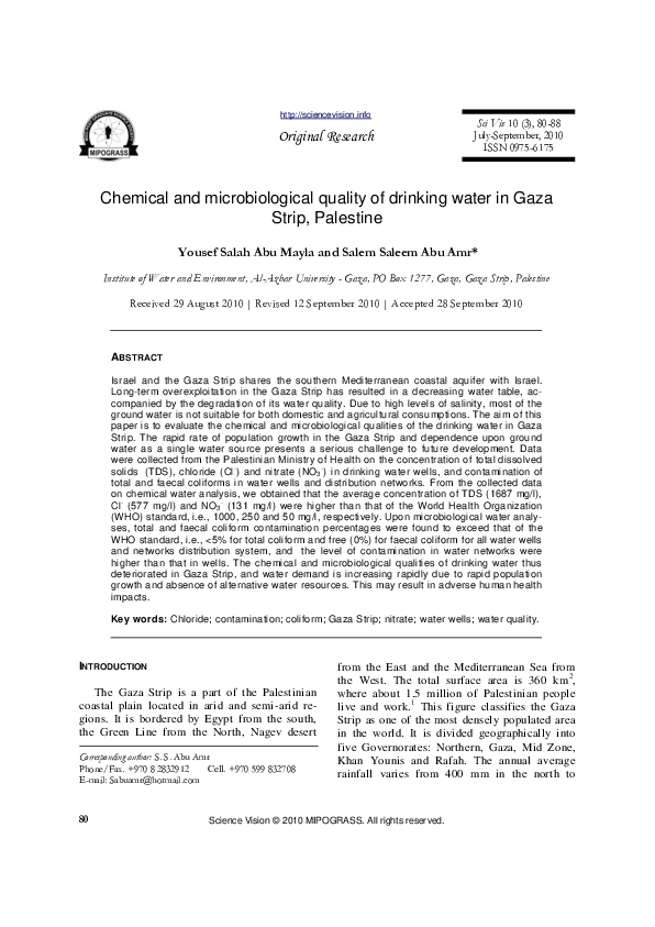 (PDF) Chemical and microbiological quality of drinking water in Gaza ...